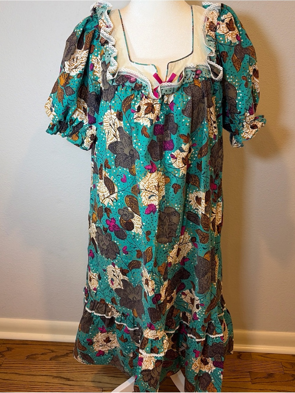 Vtg 70s Liberty House Hawaii  Muumuu Dress Cottagecore Prairie Gunne Sax Style